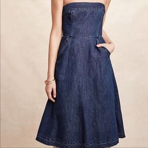 Anthropologie Holding Horses Strapless Denim Midi Dress
